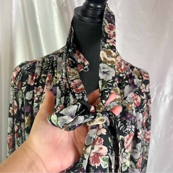Vintage Sheer Black Floral Button-Up Tie Front Blouse 2X/3X Romantic Cottagecore - Picture 4 of 14